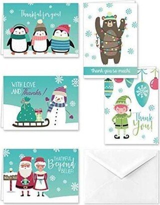 Paper Frenzy North Pole Collection Winter Christmas Holiday Thank You Note Cards and Envelopes - 25 pack