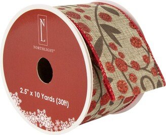 Northlight Red Berry Burlap Style Wired Craft Christmas Ribbon 2.5