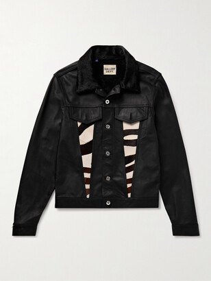Calf Hair-Trimmed Embroidered Leather Trucker Jacket