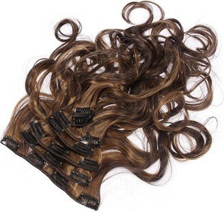Unique Bargains Women 4 Clips in Hair Extensions Full Head Synthetic Hair Wigs 40.5cm Dark Brown 8pcs