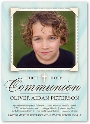 First Communion Invitations: Holy Communion Boy Communion Invitation, Blue, Standard Smooth Cardstock, Square