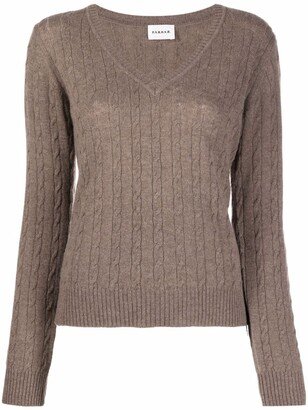 cable-knit V-neck jumper