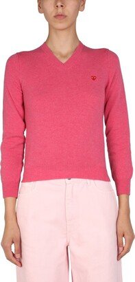 Logo Embroidered V-Neck Jumper