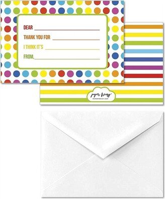 Paper Frenzy Colorful Dot Children's Kid Write In Thank You Note Cards and Envelopes Easy to Fill out