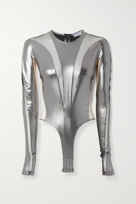 Metallic Stretch-jersey And Tulle Bodysuit - Silver