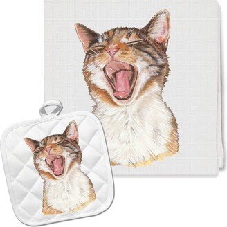 Cat Kitchen Dish Towel & Pot Holder Gift Set