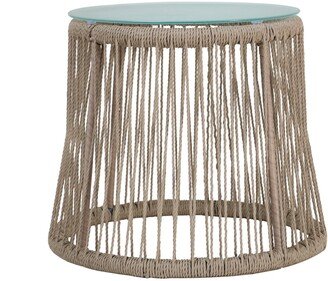 Southport Outdoor Steel and Rope Side Table with Tempered Glass Table Top