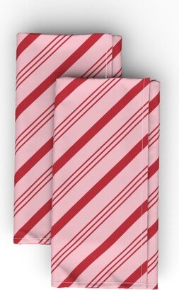 Cloth Napkins: Holiday Candy Cane Stripes - Red On Pink Cloth Napkin, Longleaf Sateen Grand, Pink