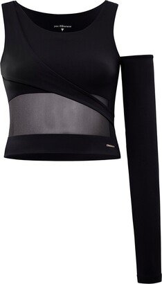 Yes Flâneuse Geo One-Sleeve Crop Top With Mesh Panel Black Beauty