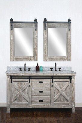 62-inch Rustic Solid Fir Barn Door Style Double Sink Vanity