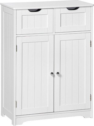 kleankin Freestanding Bathroom Storage Cabinet, Floor Cupboard with 2 Drawers, Adjustable Shelf, for Bathroom, Living Room, Bedroom or Entryway, White