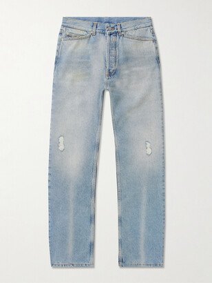 Straight-Leg Logo-Embroidered Distressed Jeans