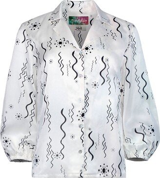 Manimekala White Silk Satin Blouse With Abstract Print