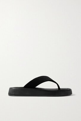 Ginza Leather And Velvet Platform Flip Flops - Black