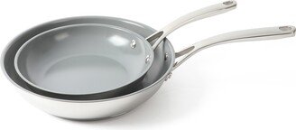 Martha Stewart Collection Delaroux Stainless Steel 2 Piece Fry Pan Set