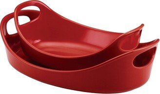 Ceramic 1.25qt & 2.25qt Oval Baker Bubble & Brown Set Classic Red