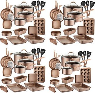 Metallic Nonstick Ceramic Cooking Kitchen Cookware Pots and Pan Baking Set with Lids and Utensils, 20 Piece Set, Bronze (4 Pack)