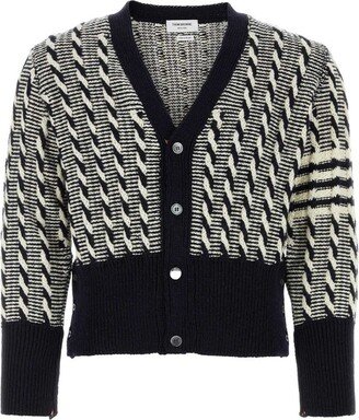 Twist V-Neck Cable-Knitted Buttoned Cardigan