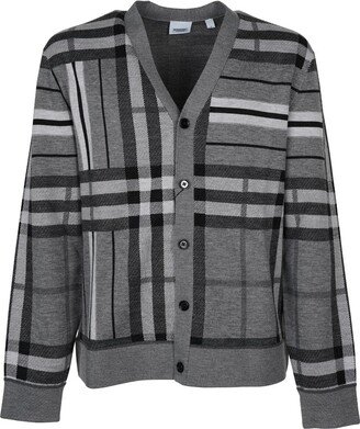 Checked V-Neck Cardigan-AB