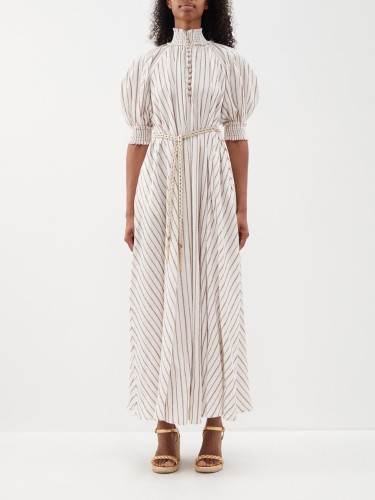 Devi Swing Lurex-striped cotton-blend maxi dress