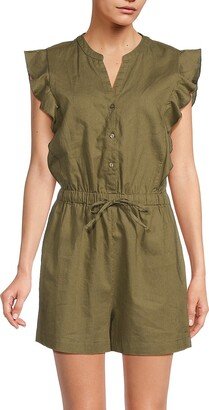 Saks Fifth Avenue Made in Italy Saks Fifth Avenue Women's Flutter Sleeve Linen Blend Romper