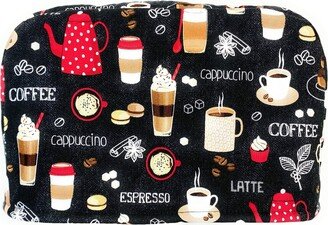 4 Slice Slot - Espresso Cappuccino Latte Coffee Lover Gift On Black Reversible Toaster Kitchen Appliance Dust Cover Cozy Made in America