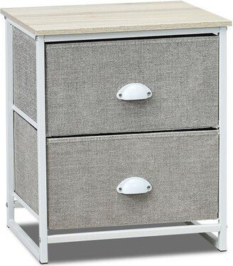 Slickblue Metal Frame Nightstand Side Table Storage with 2 Drawers-Grey