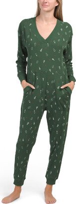 TJMAXX Waffle Knit Tree Motif Jumpsuit