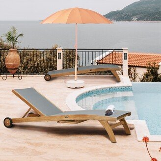 Teak Wood Bahama Pool Lounger With Batyline Mesh, Grey - N/A