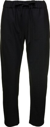 Black Straight Pants With Drawstring In Wool Stretch Woman