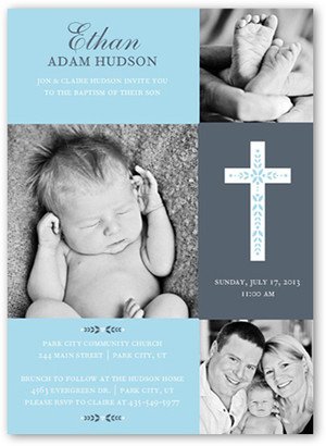 Baptism Invitations: Cross Of Boy Baptism Invitation, Grey, Matte, Signature Smooth Cardstock, Square