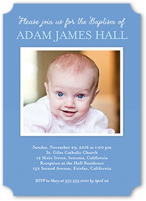 Baptism Invitations: Solid Frame Boy Baptism Invitation, Blue, Pearl Shimmer Cardstock, Ticket