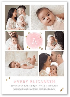 Birth Announcements: Astral Arrival Girl Birth Announcement, Pink, 5X7, Matte, Signature Smooth Cardstock, Square