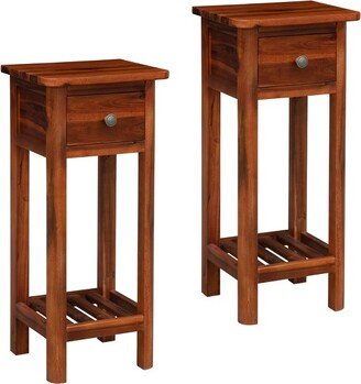 Tangkula 2PCS Wooden End Table Nightstand w/Storage Shelf and Drawer for Livng room Rustic Brown