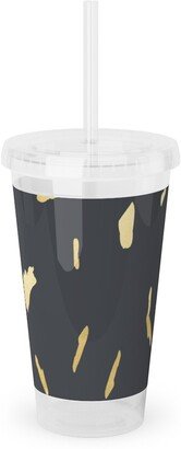 Travel Mugs: Blobs - Gold On Charcoal Acrylic Tumbler With Straw, 16Oz, Gray