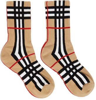 Beige Intarsia Check Technical Stretch Socks-AA