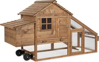 Best Choice Products 70in Mobile Fir Wood Chicken Coop Tractor Hen House w/ Wheels, 2 Doors, Nest Box, Removable Tray
