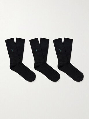 Three-Pack Logo-Embroidered Cotton-Blend Socks