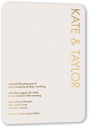 Wedding Invitations: Softly Together Wedding Invitation, Grey, Gold Foil, 5X7, Matte, Personalized Foil Cardstock, Rounded