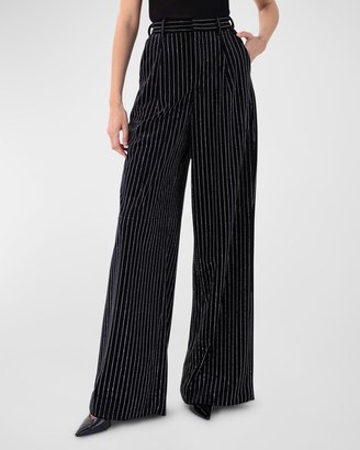 Brinkley High-Rise Pinstripe Velvet Wide-Leg Pants