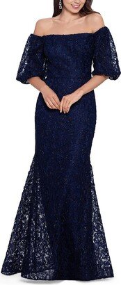 Petites Womens Lace Maxi Evening Dress