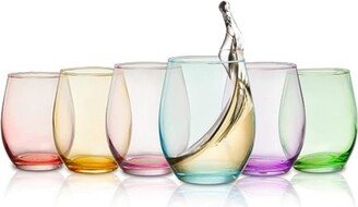 Glass Colored Large 12 oz Wine Glass, Set of 6