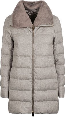 Fur Applique Zipped Down Coat