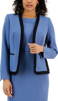 Petite Collarless Open-front Blazer - Blue Heron/black