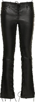 Laced low waist leather pants