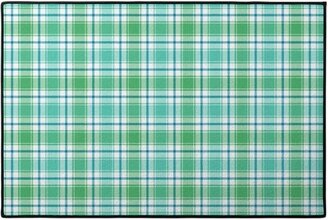 Door Mats: Blue, Green, Turquoise, And White Plaid Door Mat, Green