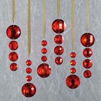 Ruby Red Crystal Drop Ornaments, Set of Six