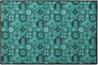 Door Mats: Watercolor Talavera Tiles Door Mat, Green