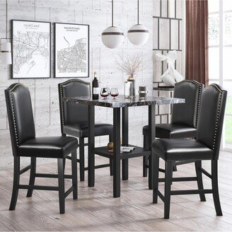 Simplie Fun 5 Piece Dining Set with Matching Chairs and Bottom Shelf for Dining Room, Black Chair+Black Table