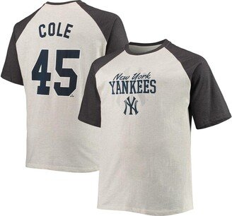 Men's Gerrit Cole Oatmeal, Heathered Charcoal New York Yankees Big and Tall Name and Number Raglan T-shirt - Oatmeal, Heathered Charcoal